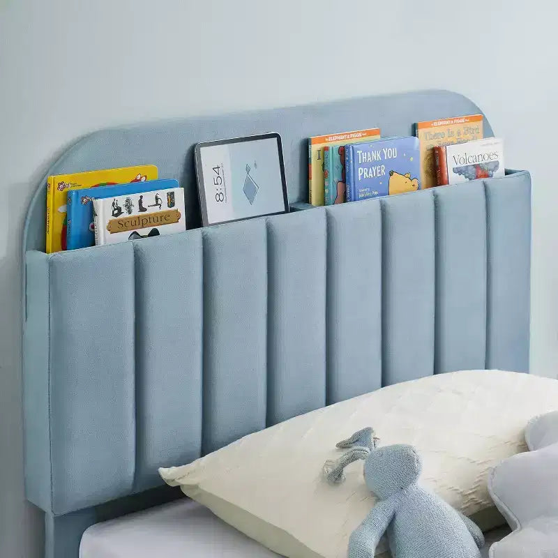 Bed Frame with Storage Bookcase Headboard, Upholstered Platform Bed Frame Noise-Free, Easy Assembly, No Box Spring Needed