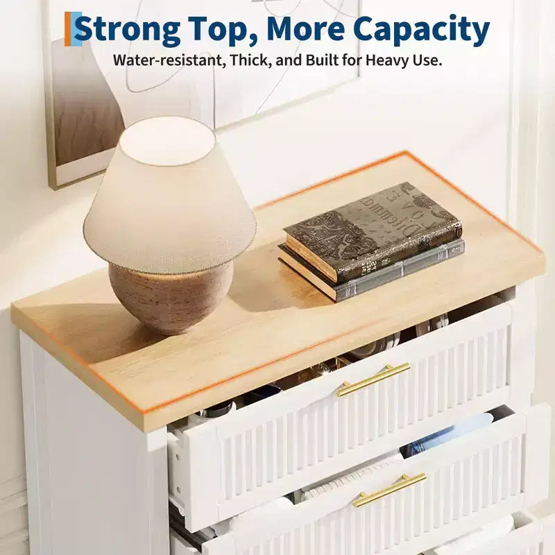 5 Drawer Dresser for Bedroom, 45'' Tall Wooden Chest of Drawers with Metal Handles, Dresser Narrow Nightstand, Fluted Clothes Storage Organizer
