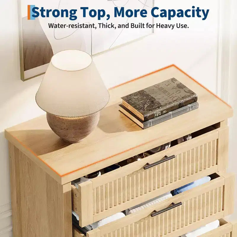 5 Drawer Dresser for Bedroom, 45'' Tall Wooden Chest of Drawers with Metal Handles, Dresser Narrow Nightstand, Fluted Clothes Storage Organizer