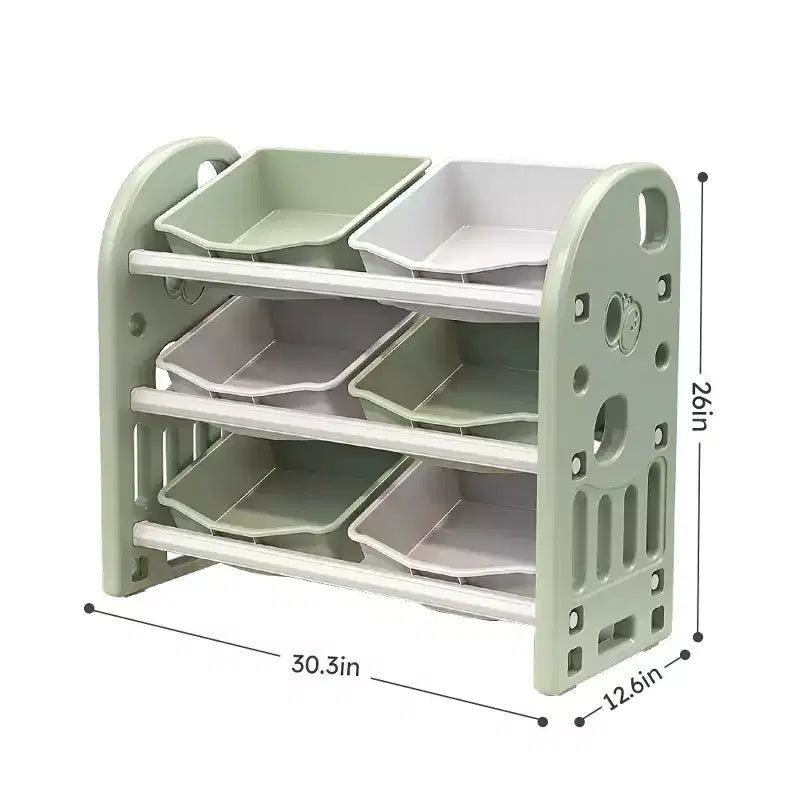 Kids Toy Storage Organizer with 6 Bins, Multi-functional Nursery Organizer Kids Furniture Set Toy Storage for Playroom, Bedroom, Living Room Green
