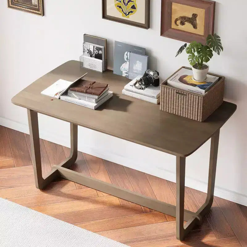 Famapy Mid-Century Solid Rubber Wood Home Office Desk with Rounded Corners,Modern Writing Desk,Minimalist Writing & Computer Workstation Desk