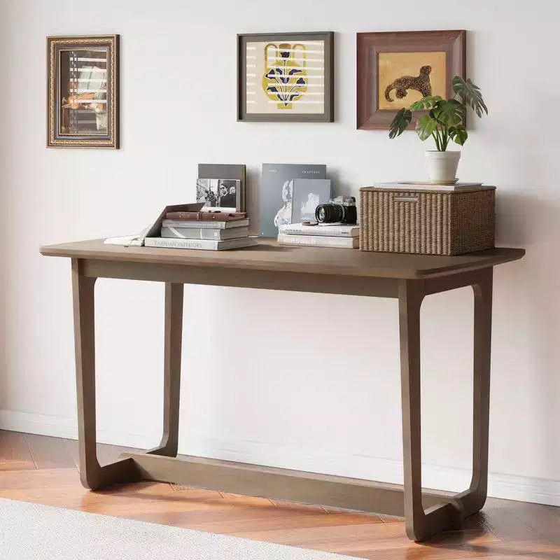 Famapy Mid-Century Solid Rubber Wood Home Office Desk with Rounded Corners,Modern Writing Desk,Minimalist Writing & Computer Workstation Desk