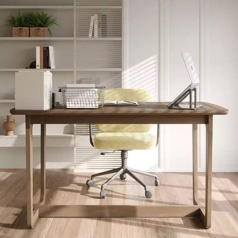 Famapy Mid-Century Solid Rubber Wood Home Office Desk with Rounded Corners,Modern Writing Desk,Minimalist Writing & Computer Workstation Desk