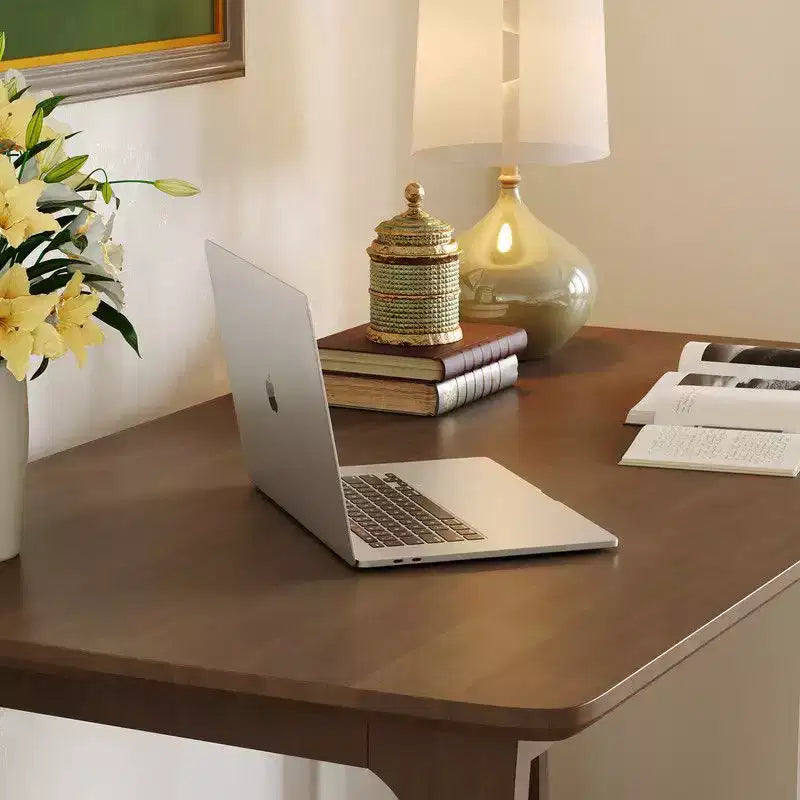 Famapy Mid-Century Solid Rubber Wood Home Office Desk with Rounded Corners,Modern Writing Desk,Minimalist Writing & Computer Workstation Desk