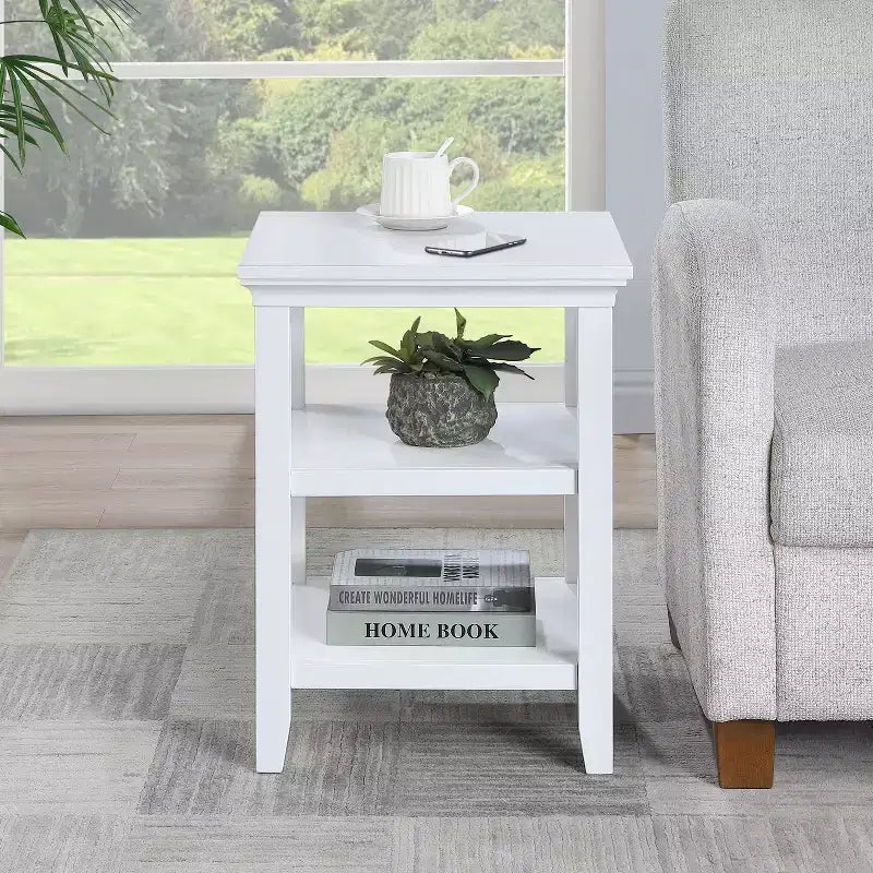 HomeStock 24 in.H White Color Rectangle Wood Table Top End Table 1 -piece