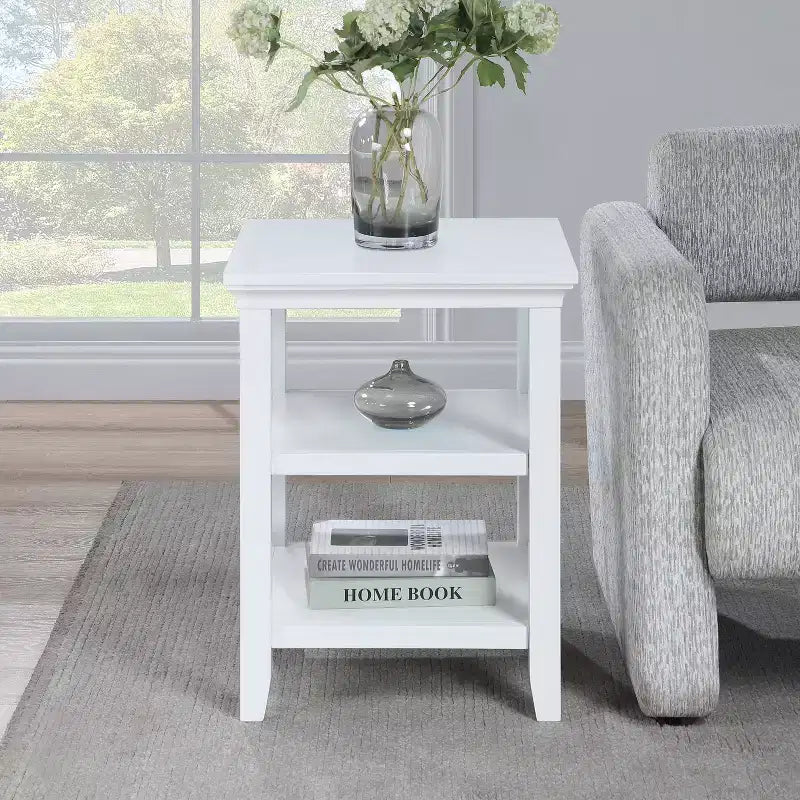 HomeStock 24 in.H White Color Rectangle Wood Table Top End Table 1 -piece
