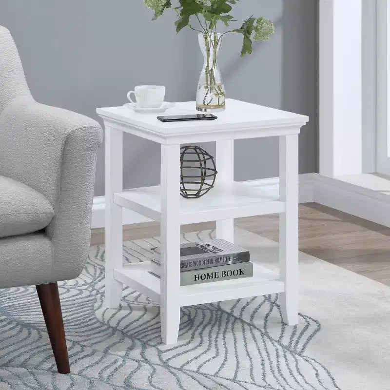 HomeStock 24 in.H White Color Rectangle Wood Table Top End Table 1 -piece