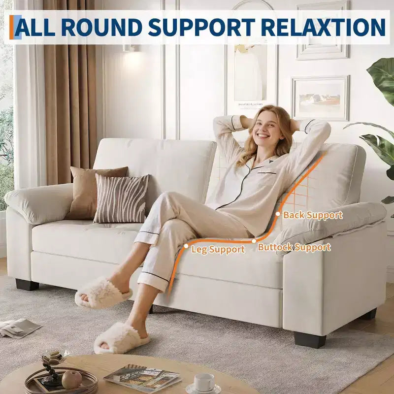 90 3 Seater Sofa Counch Velvet Upholstered Oversized Loveseat with Soft Spacious Armrests