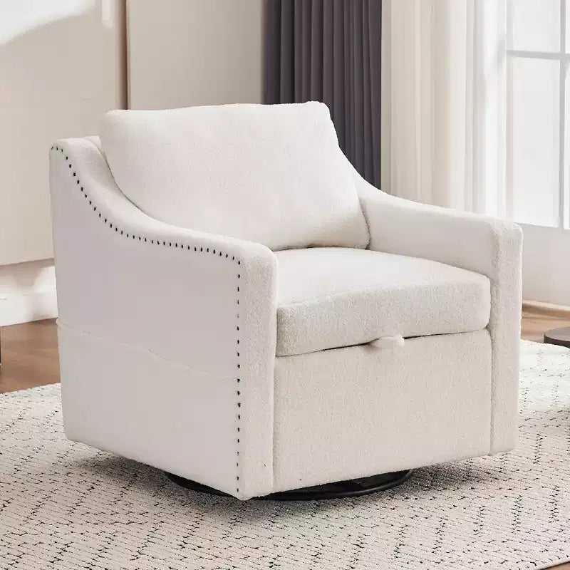 GDFStudio Marcus Modern 360 Swivel Teddy Upholstered Storage Chair with 1 Pillow