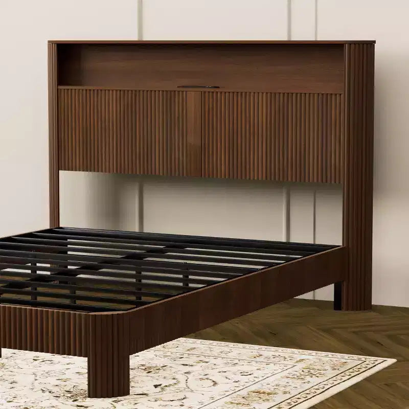 ModernLuxe Queen/Full XL Size Bed Frame with Storage Headboard, Built-in Charging Station, Wavy Design, Quiet Support