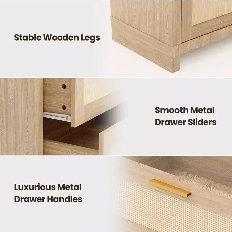 6 Drawer Rattan Dresser for Bedroom, Boho Modern Wood Dressers Chest with Ample Storage, 6-Drawer Chest of Drawers for Closet & Living Room, Natural