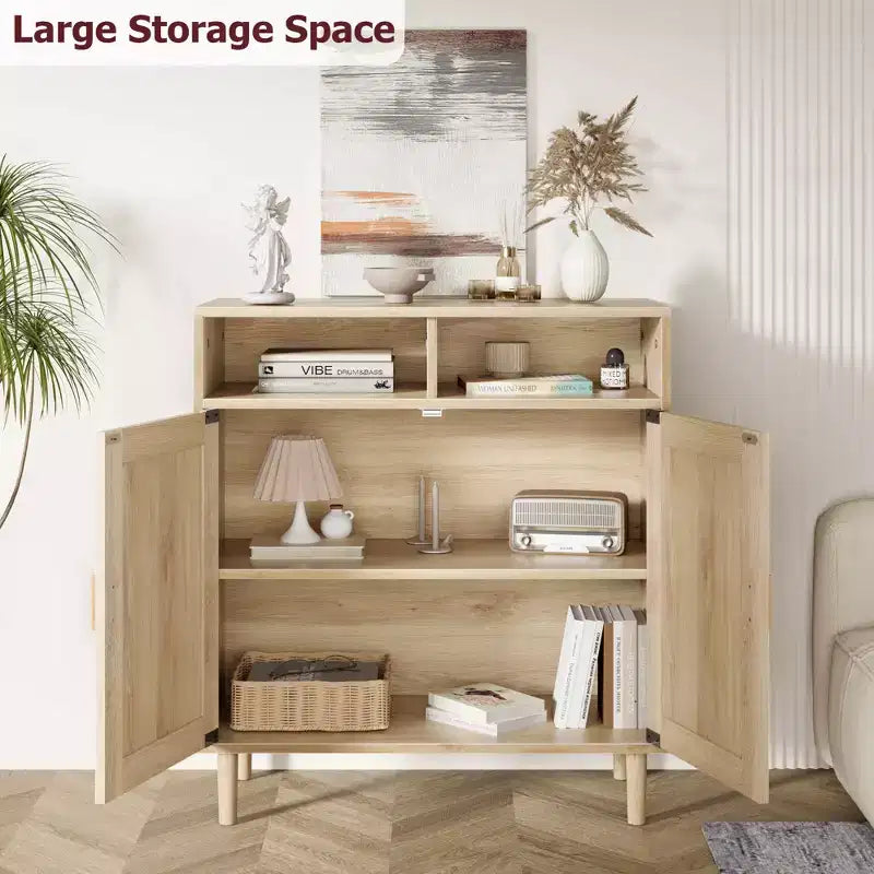 COZONY Rattan Sideboard Buffet Cabinet with 2 Doors  Modern Accent Storage Console Table for Dining Room, Entryway & Coffee Bar, Natural