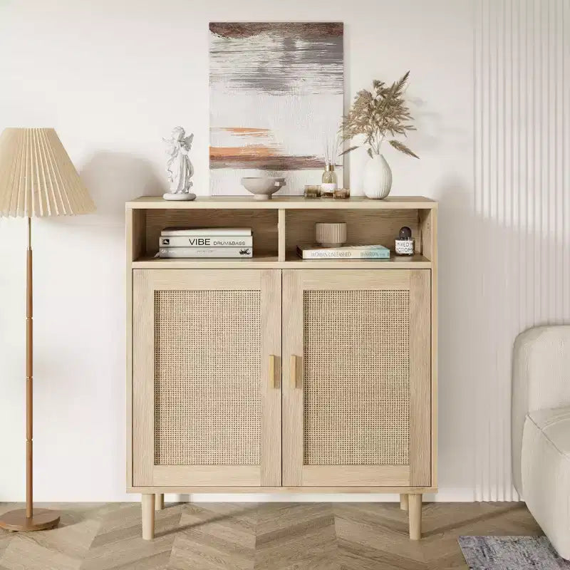 COZONY Rattan Sideboard Buffet Cabinet with 2 Doors  Modern Accent Storage Console Table for Dining Room, Entryway & Coffee Bar, Natural