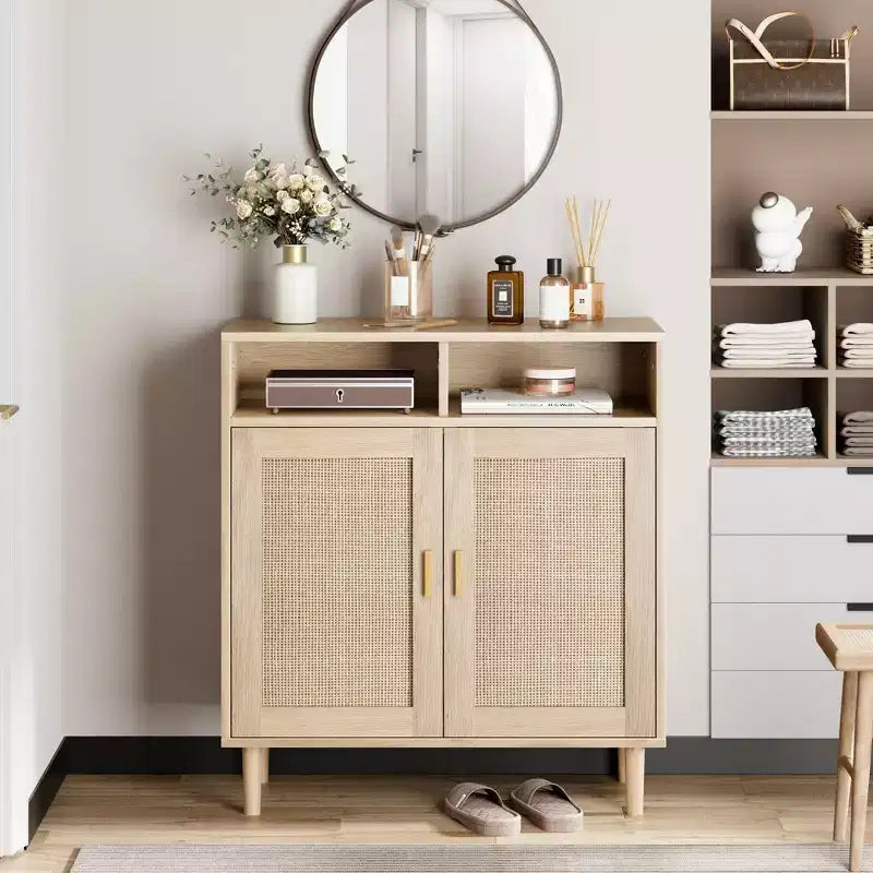 COZONY Rattan Sideboard Buffet Cabinet with 2 Doors  Modern Accent Storage Console Table for Dining Room, Entryway & Coffee Bar, Natural