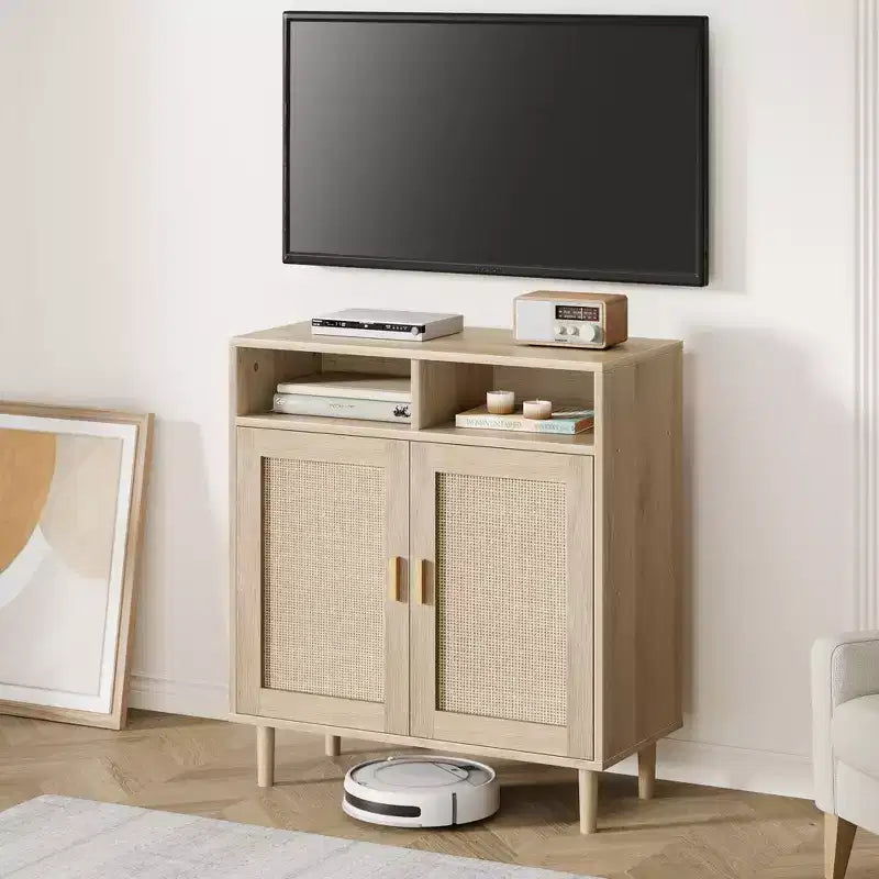 COZONY Rattan Sideboard Buffet Cabinet with 2 Doors  Modern Accent Storage Console Table for Dining Room, Entryway & Coffee Bar, Natural