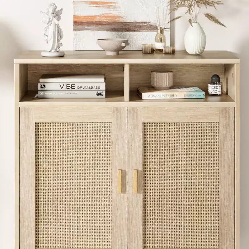 COZONY Rattan Sideboard Buffet Cabinet with 2 Doors  Modern Accent Storage Console Table for Dining Room, Entryway & Coffee Bar, Natural