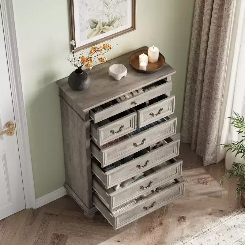 7 Drawer Dresser,Modern Wooden Storage Chest of Drawers,Dresser TV Stand,Wood Drawer Organizer with Rustic Handles for Bedroom,Living Room,Hallway