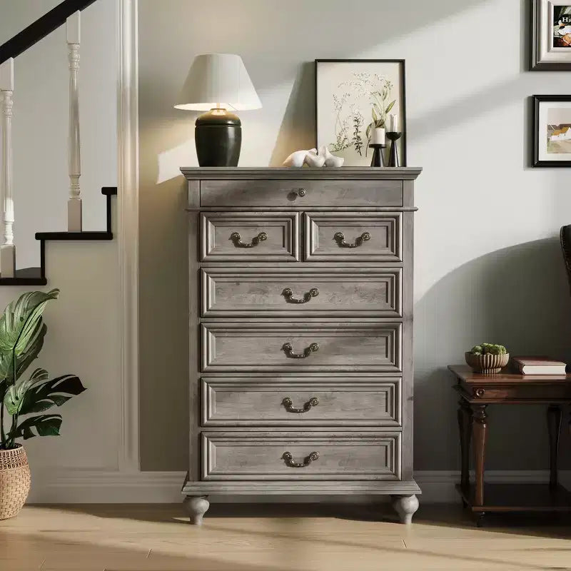 7 Drawer Dresser,Modern Wooden Storage Chest of Drawers,Dresser TV Stand,Wood Drawer Organizer with Rustic Handles for Bedroom,Living Room,Hallway