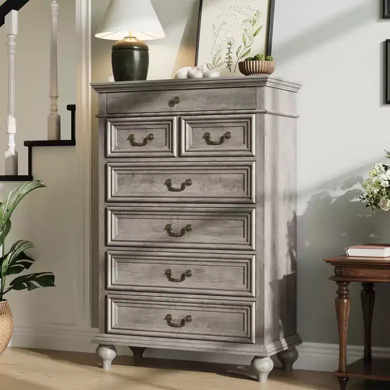7 Drawer Dresser,Modern Wooden Storage Chest of Drawers,Dresser TV Stand,Wood Drawer Organizer with Rustic Handles for Bedroom,Living Room,Hallway