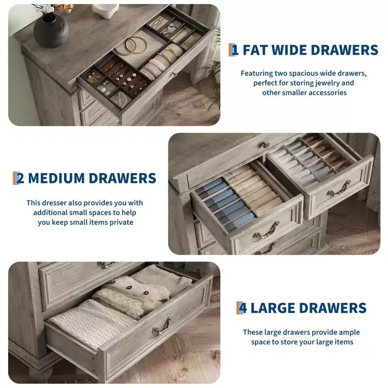 7 Drawer Dresser,Modern Wooden Storage Chest of Drawers,Dresser TV Stand,Wood Drawer Organizer with Rustic Handles for Bedroom,Living Room,Hallway