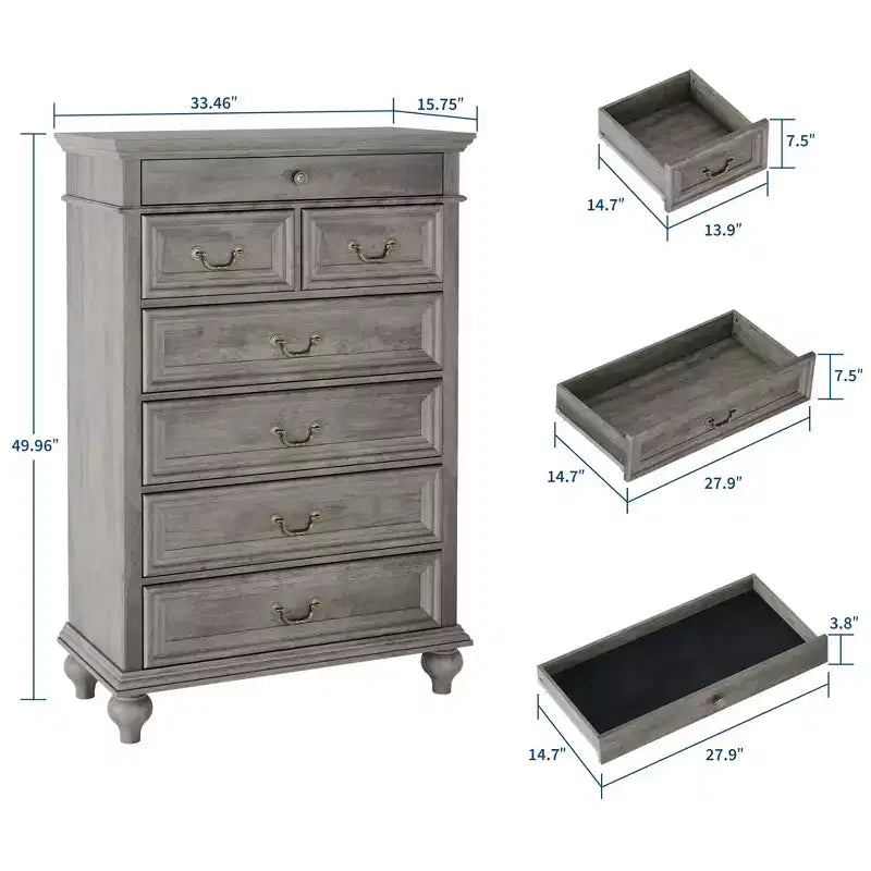 7 Drawer Dresser,Modern Wooden Storage Chest of Drawers,Dresser TV Stand,Wood Drawer Organizer with Rustic Handles for Bedroom,Living Room,Hallway