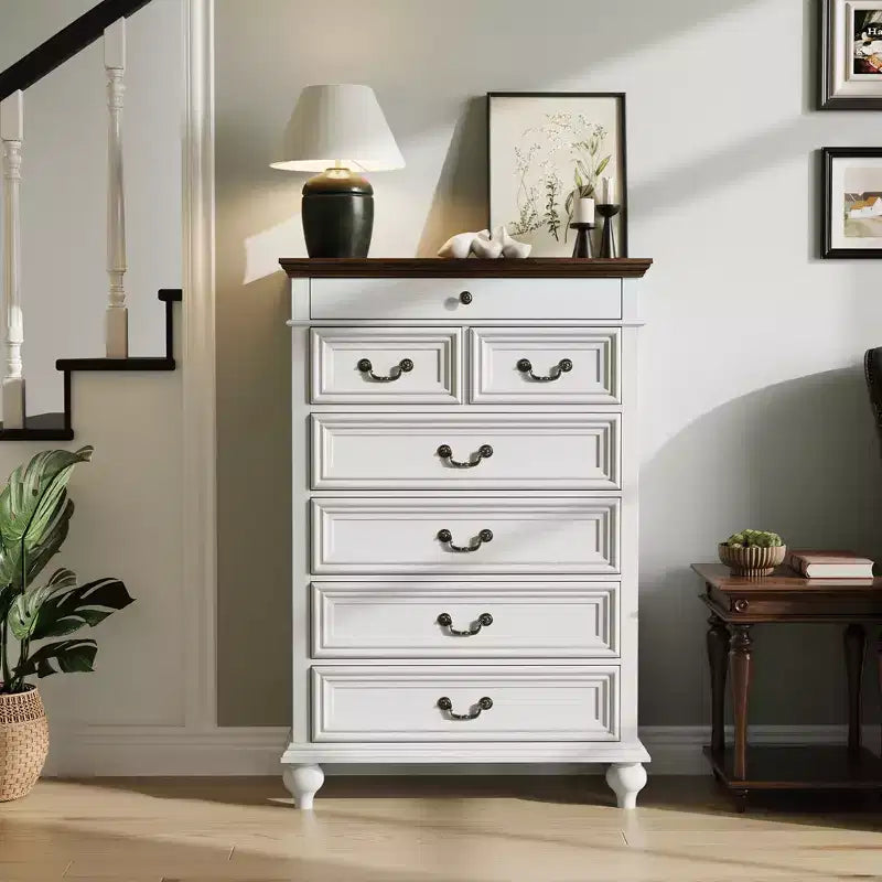 7 Drawer Dresser,Modern Wooden Storage Chest of Drawers,Dresser TV Stand,Wood Drawer Organizer with Rustic Handles for Bedroom,Living Room,Hallway