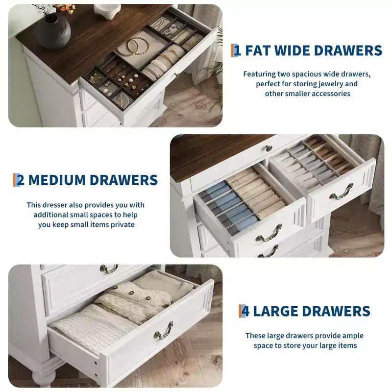 7 Drawer Dresser,Modern Wooden Storage Chest of Drawers,Dresser TV Stand,Wood Drawer Organizer with Rustic Handles for Bedroom,Living Room,Hallway