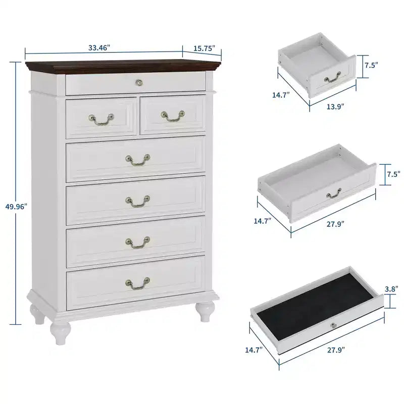 7 Drawer Dresser,Modern Wooden Storage Chest of Drawers,Dresser TV Stand,Wood Drawer Organizer with Rustic Handles for Bedroom,Living Room,Hallway