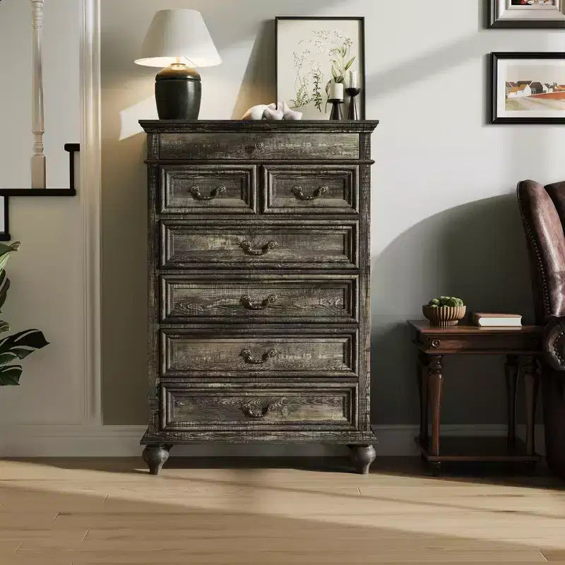 7 Drawer Dresser,Modern Wooden Storage Chest of Drawers,Dresser TV Stand,Wood Drawer Organizer with Rustic Handles for Bedroom,Living Room,Hallway