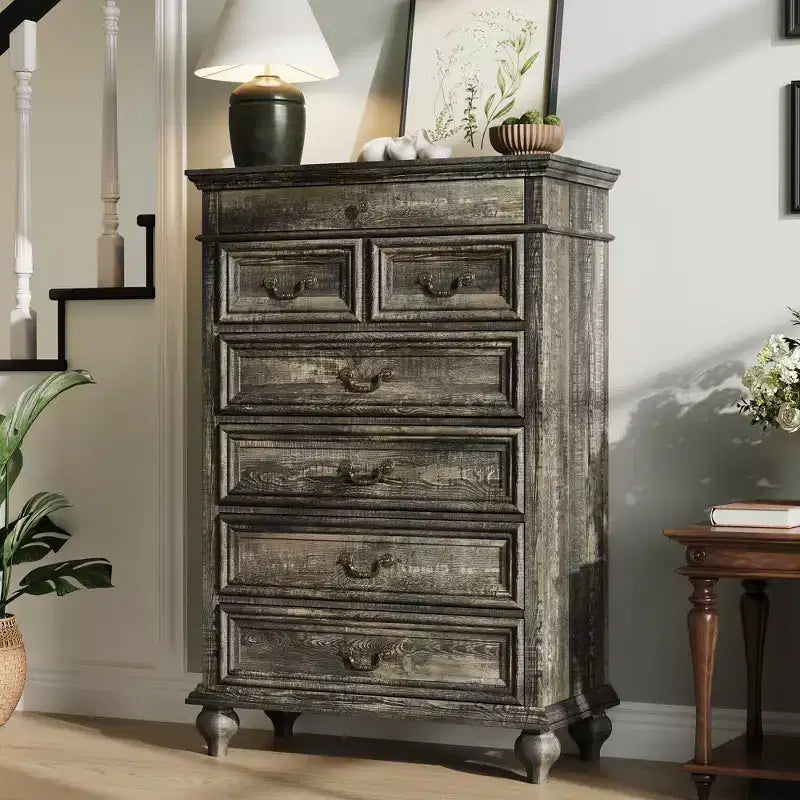 7 Drawer Dresser,Modern Wooden Storage Chest of Drawers,Dresser TV Stand,Wood Drawer Organizer with Rustic Handles for Bedroom,Living Room,Hallway