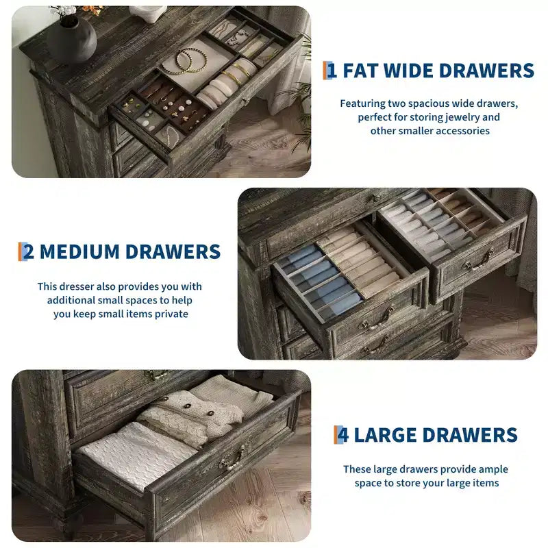7 Drawer Dresser,Modern Wooden Storage Chest of Drawers,Dresser TV Stand,Wood Drawer Organizer with Rustic Handles for Bedroom,Living Room,Hallway