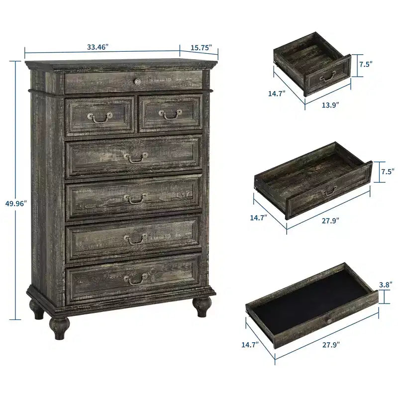 7 Drawer Dresser,Modern Wooden Storage Chest of Drawers,Dresser TV Stand,Wood Drawer Organizer with Rustic Handles for Bedroom,Living Room,Hallway