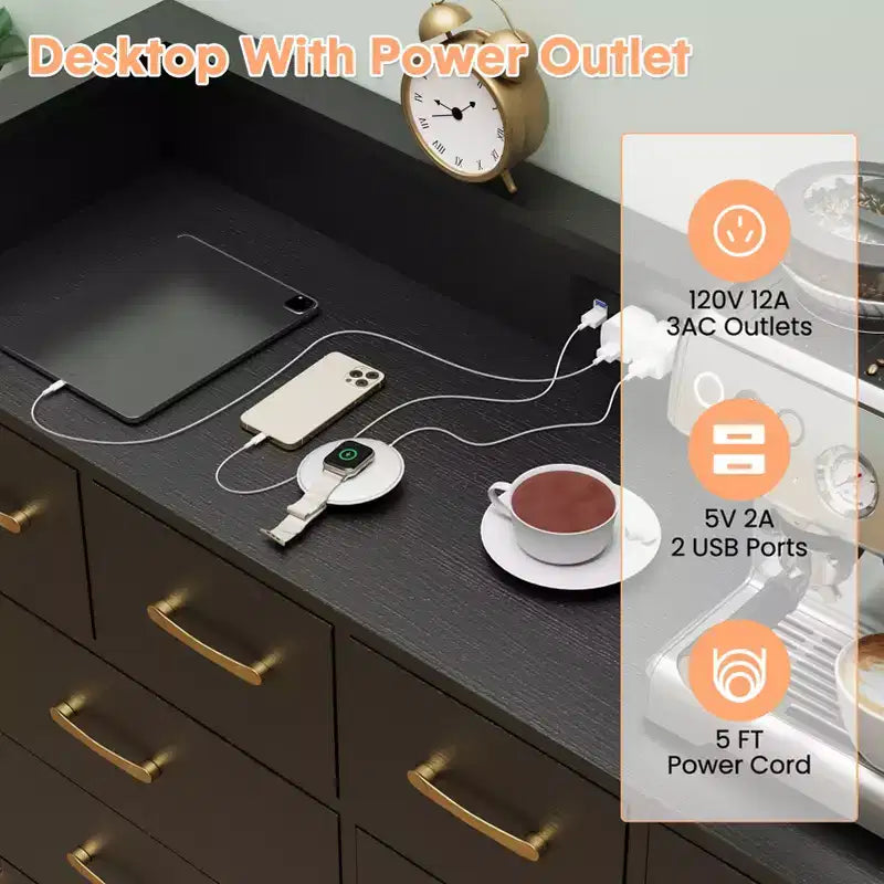 8 Drawer Dresser, Dresser TV Stand for Bedroom with LED Lights and Power Outlet, Wide Chest of Drawers for Hallway, Living Room, Entryway