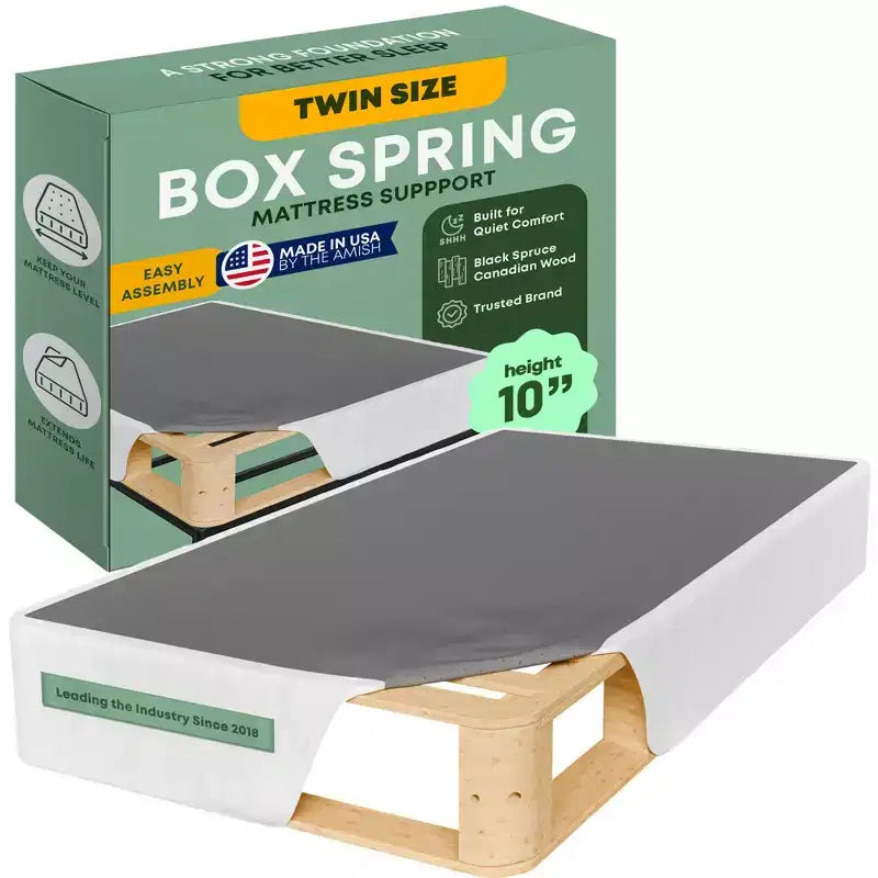 Continental Sleep, Unassembled Twin Box Spring for Twin Bed, 10-Inch Wood Box Spring Only, Packed Flat, Easy Assembly, White