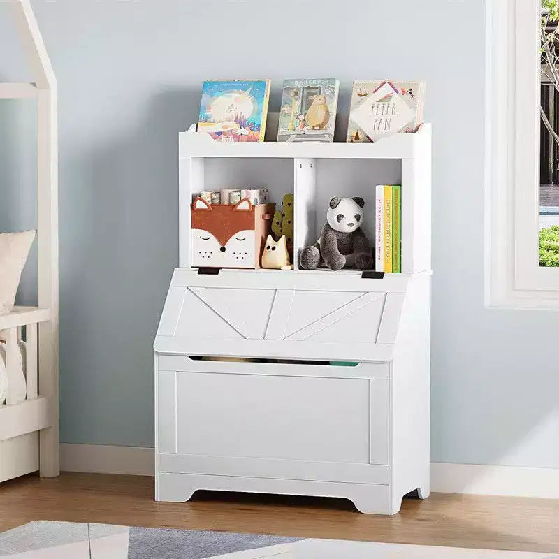 Coolmee 47.8 inch Wooden Kids Bookcase with Flip-Top Lid, Boys Girls Toy Storage Organizer for Playroom, Bedroom, Nursery, and Kindergarten