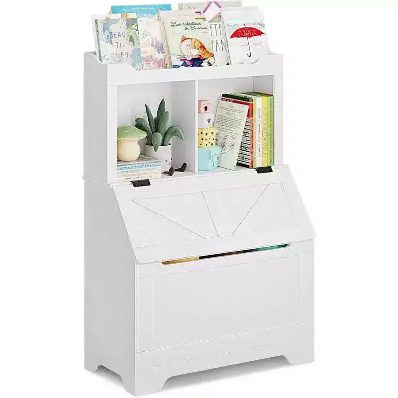 Coolmee 47.8 inch Wooden Kids Bookcase with Flip-Top Lid, Boys Girls Toy Storage Organizer for Playroom, Bedroom, Nursery, and Kindergarten