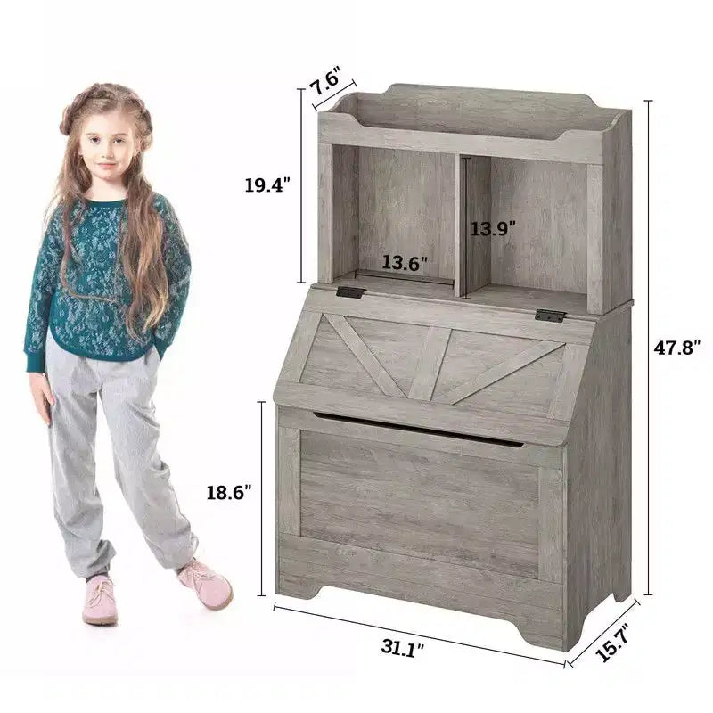 Coolmee 47.8 inch Wooden Kids Bookcase with Flip-Top Lid, Boys Girls Toy Storage Organizer for Playroom, Bedroom, Nursery, and Kindergarten