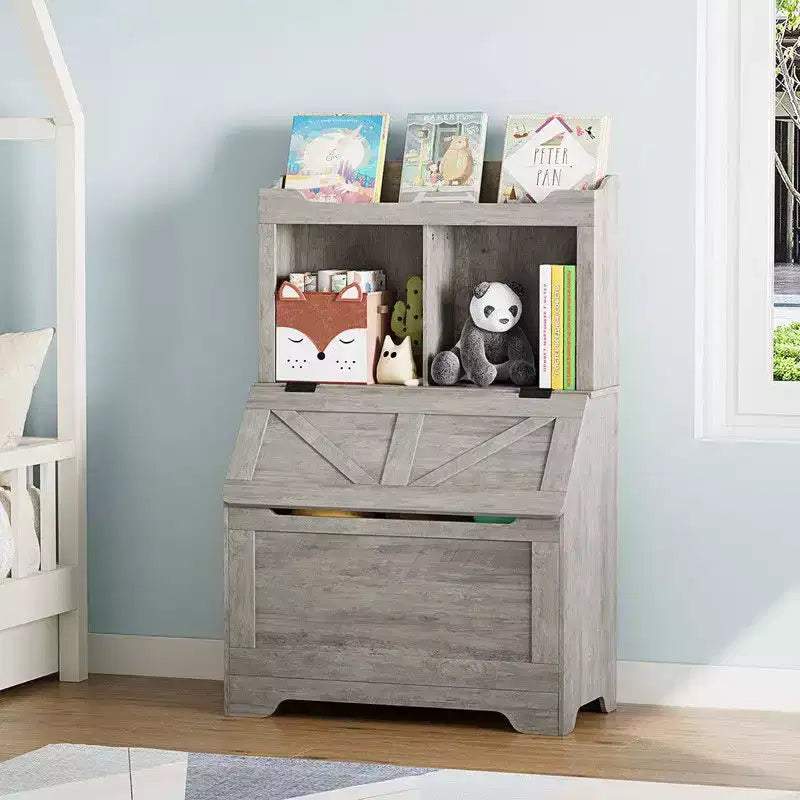 Coolmee 47.8 inch Wooden Kids Bookcase with Flip-Top Lid, Boys Girls Toy Storage Organizer for Playroom, Bedroom, Nursery, and Kindergarten