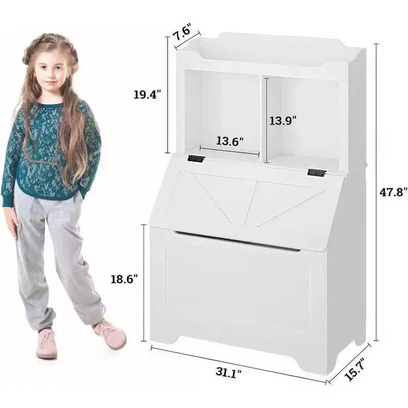 Coolmee 47.8 inch Wooden Kids Bookcase with Flip-Top Lid, Boys Girls Toy Storage Organizer for Playroom, Bedroom, Nursery, and Kindergarten