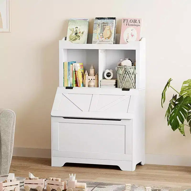 Coolmee 47.8 inch Wooden Kids Bookcase with Flip-Top Lid, Boys Girls Toy Storage Organizer for Playroom, Bedroom, Nursery, and Kindergarten