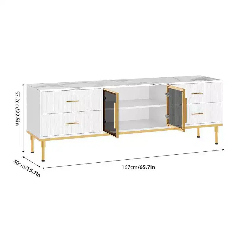 LED Lighted TV Stand for 55-75 TVs, Modern Entertainment Center with Drawers & Shelves, Glass Doors Living Room Furniture