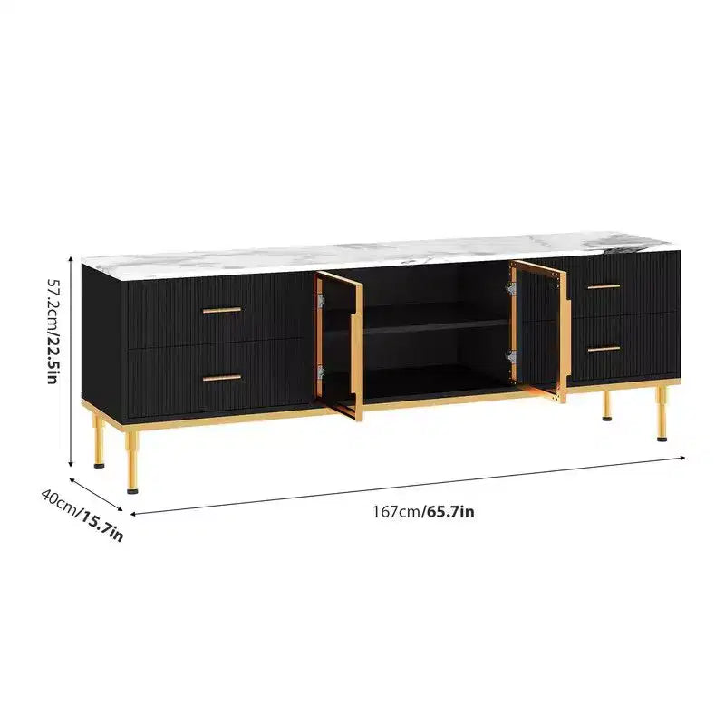 LED Lighted TV Stand for 55-75 TVs, Modern Entertainment Center with Drawers & Shelves, Glass Doors Living Room Furniture