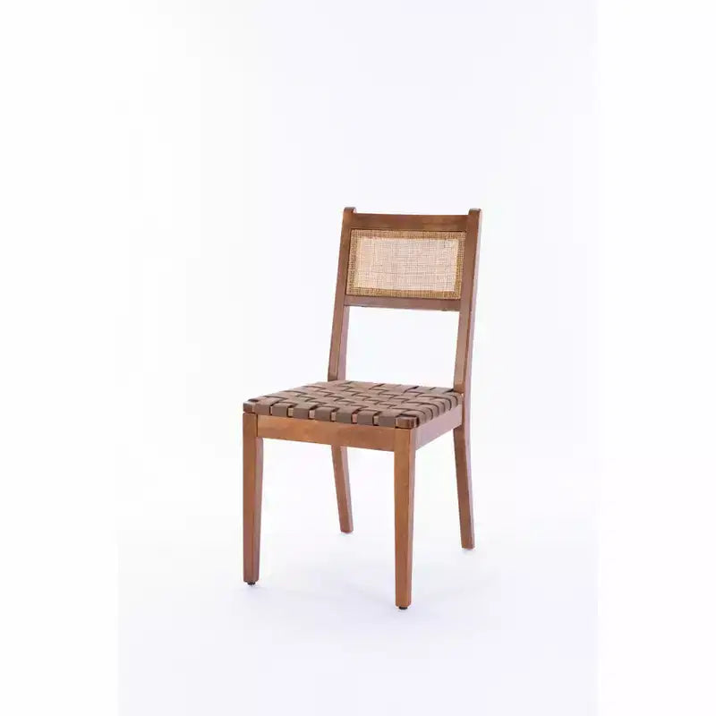GDFStudio Karter Modern Rubberwood and Faux Leather Dining Chair with Rattan Back (Set of 2)