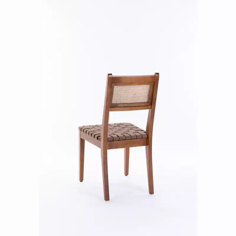 GDFStudio Karter Modern Rubberwood and Faux Leather Dining Chair with Rattan Back (Set of 2)