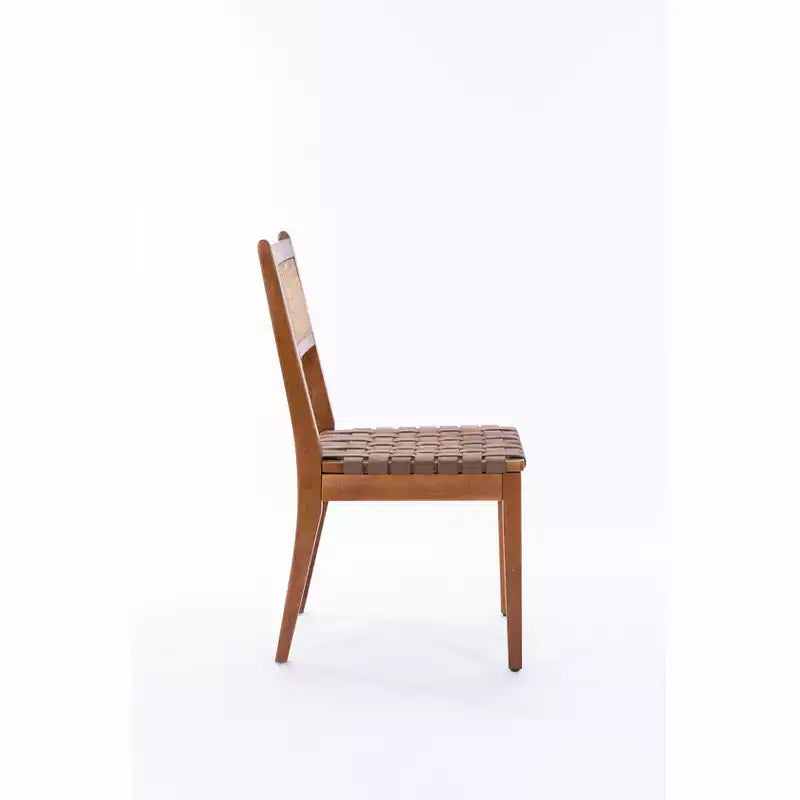 GDFStudio Karter Modern Rubberwood and Faux Leather Dining Chair with Rattan Back (Set of 2)