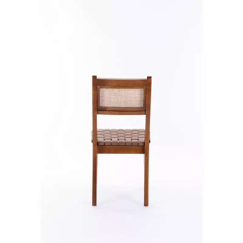 GDFStudio Karter Modern Rubberwood and Faux Leather Dining Chair with Rattan Back (Set of 2)