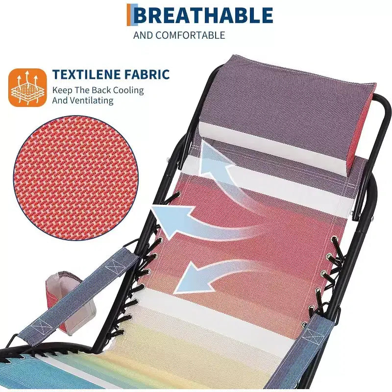 Beach Chairs for Adults, Portable Folding Chair with Headrest & Cup, Camping Chairs for Beach and Yard, Support to 250LBS Holder