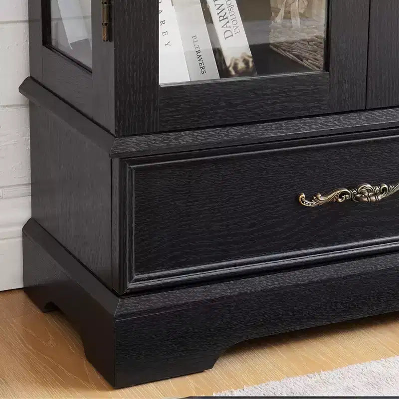 Lighted Glass Curio Cabinet with Adjustable Shelves - Elegant 2-Door Display Cabinet & Built-in Drawer, Includes Bulb