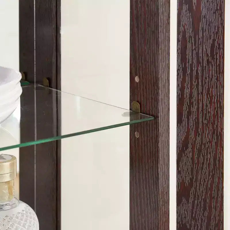 Lighted Glass Curio Cabinet with Adjustable Shelves - Elegant 2-Door Display Cabinet & Built-in Drawer, Includes Bulb
