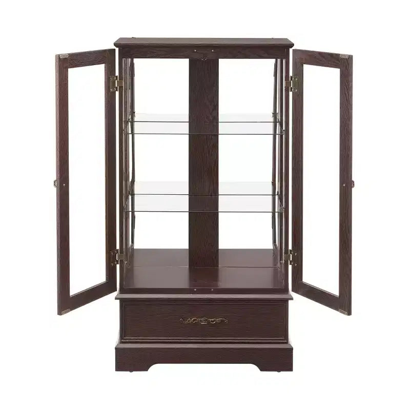 Lighted Glass Curio Cabinet with Adjustable Shelves - Elegant 2-Door Display Cabinet & Built-in Drawer, Includes Bulb